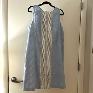 London Times Blue and White Seersucker Sheath